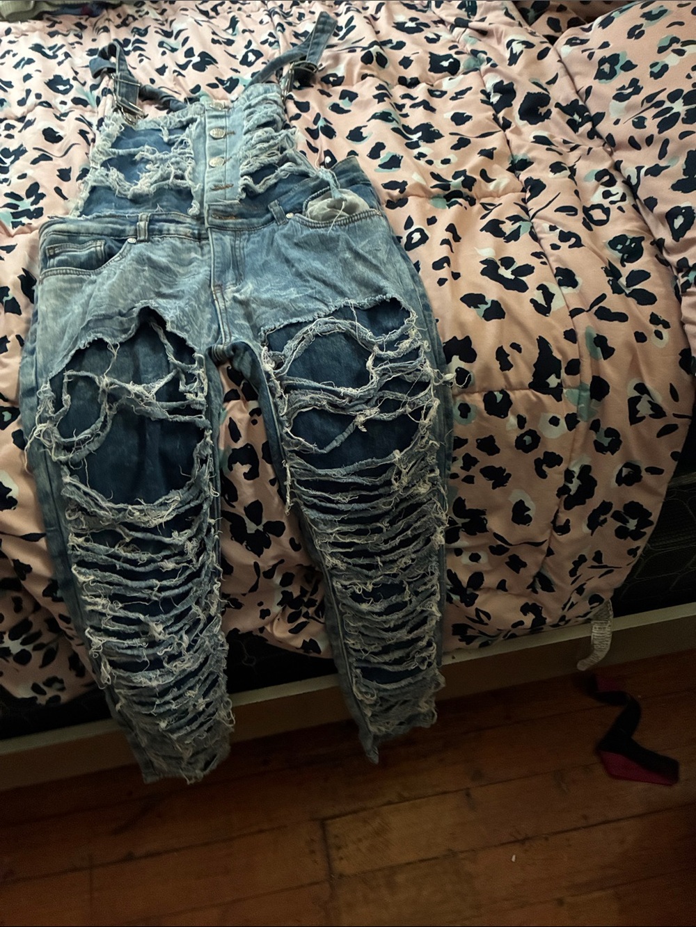 Ripped jeans overalls
